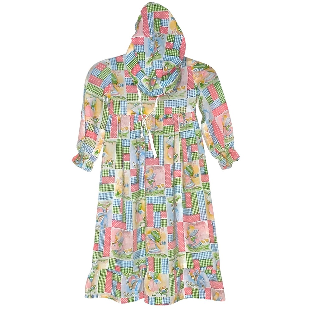 Cottagecore Handmade Holly Hobbie Patchwork Dress Kids 6 Multicolor Bonnet Set